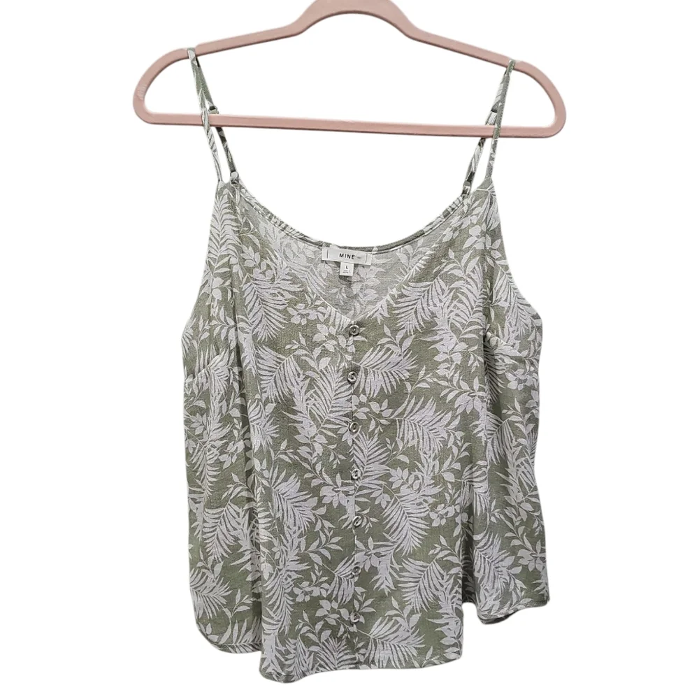 NWT ANTHROPOLOGIE Tropical Olive Floral Spaghetti Strap Top - Picture 3 of 3